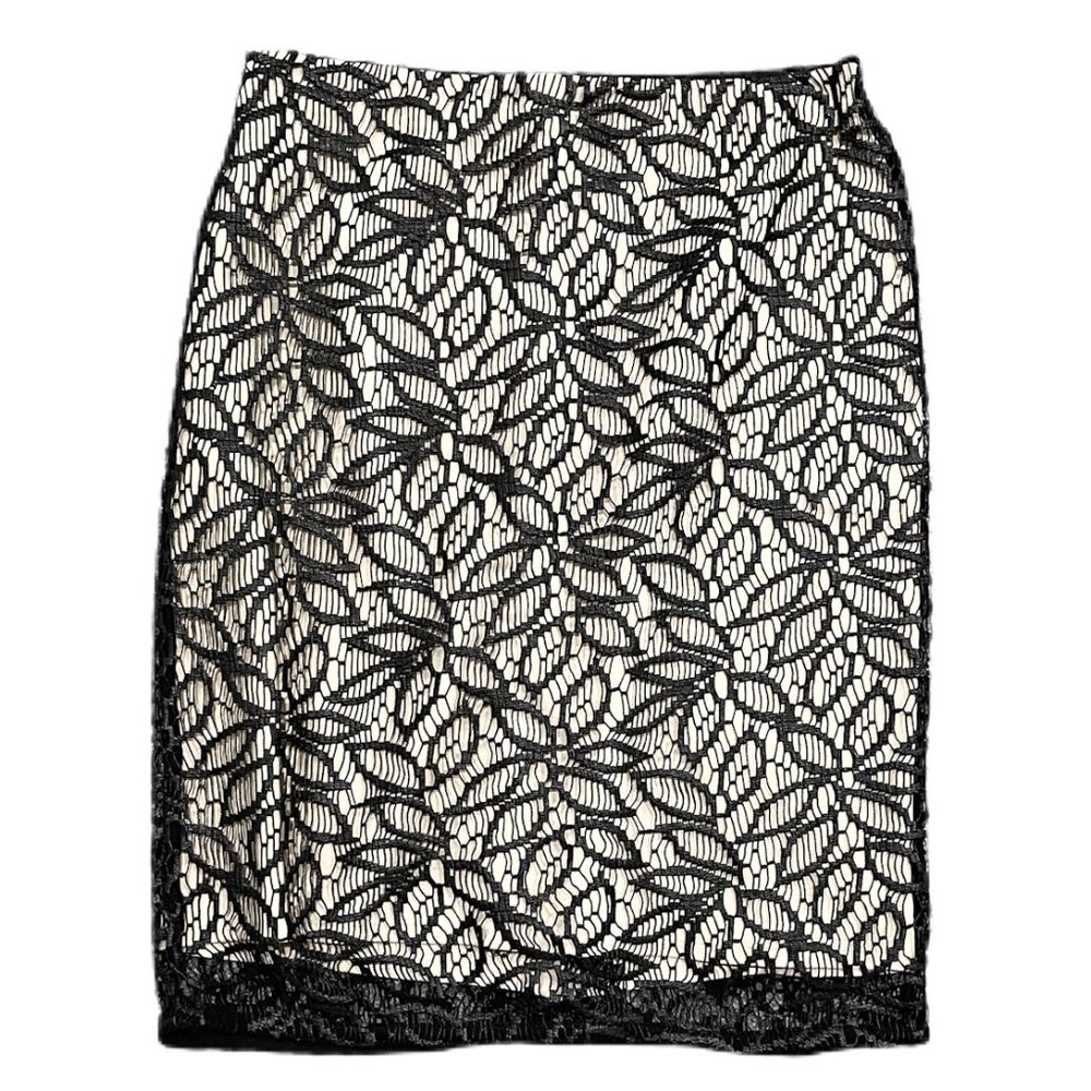 Ann Taylor Beige And Black Floral Lace Pencil Skirt - Picture 1 of 2